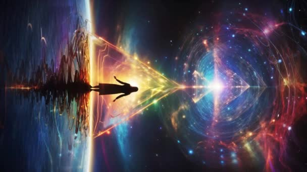 Celestial Journey Silhouette Animation Woman Shifting Universe Dalam Bahasa Inggris — Stok Video