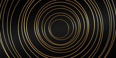 3D görüntüleme, soyut arkaplan, siyah arka planda altın halkalar, lüks, metal tel, pahalı, kuyumcu