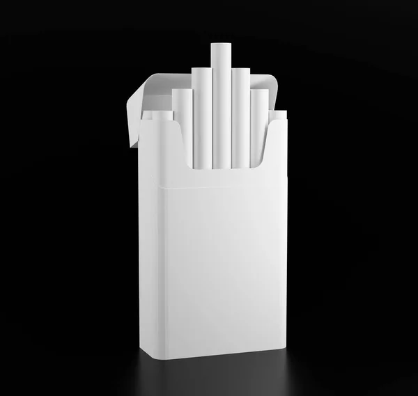 Καθιστούν Mockup Ανοιχτό Πακέτο Τσιγάρων Απομονωμένο Μαύρο Φόντο — Φωτογραφία Αρχείου