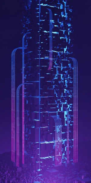 Rendering Cube Abstracte Technologie Achtergrond Met Gekleurde Heldere Verlichting Onder — Stockfoto