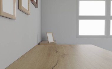 3D iç mekan. minimal stil tasarımı. Çalışma masasında. Ev iç tasarımı. Web sitesi, duvar kağıdı ve modelleme şablonu.