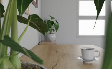 3D iç mekan. minimal stil tasarımı. Çalışma masasında. Ev iç tasarımı. Web sitesi, duvar kağıdı ve modelleme şablonu.