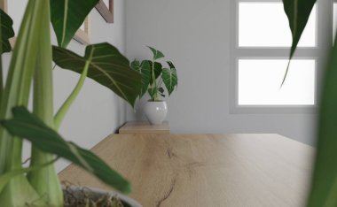 3D iç mekan. minimal stil tasarımı. Çalışma masasında. Ev iç tasarımı. Web sitesi, duvar kağıdı ve modelleme şablonu.