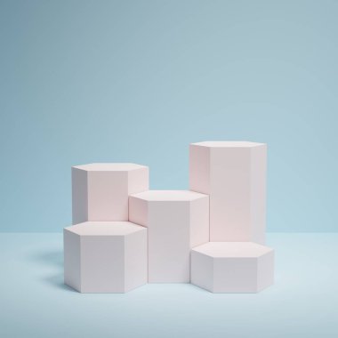 3D görüntüleme ürünü geometrik podyum platformu ile soyut minimal sahne. Kozmetik ürünleri anlamına geliyor. 3D stüdyosundaki sahne gösterisi..