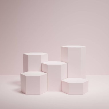 3D görüntüleme ürünü geometrik podyum platformu ile soyut minimal sahne. Kozmetik ürünleri anlamına geliyor. 3D stüdyosundaki sahne gösterisi..
