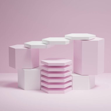 3D görüntüleme ürünü geometrik podyum platformu ile soyut minimal sahne. Kozmetik ürünleri anlamına geliyor. 3D stüdyosundaki sahne gösterisi..