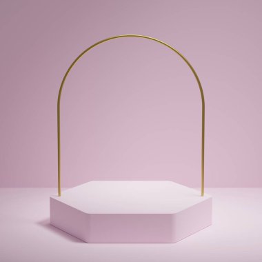 3D görüntüleme ürünü geometrik podyum platformu ile soyut minimal sahne. Kozmetik ürünleri anlamına geliyor. 3D stüdyosundaki sahne gösterisi..