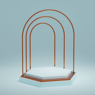 3D görüntüleme ürünü geometrik podyum platformu ile soyut minimal sahne. Kozmetik ürünleri anlamına geliyor. 3D stüdyosundaki sahne gösterisi..