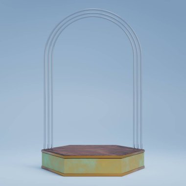 3D görüntüleme ürünü geometrik podyum platformu ile soyut minimal sahne. Kozmetik ürünleri anlamına geliyor. 3D stüdyosundaki sahne gösterisi..