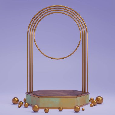3D görüntüleme ürünü geometrik podyum platformu ile soyut minimal sahne. Kozmetik ürünleri anlamına geliyor. 3D stüdyosundaki sahne gösterisi..