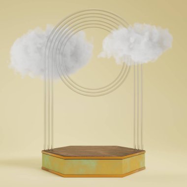 3D görüntüleme ürünü geometrik podyum platformu ile soyut minimal sahne. Kozmetik ürünleri anlamına geliyor. 3D stüdyosundaki sahne gösterisi..