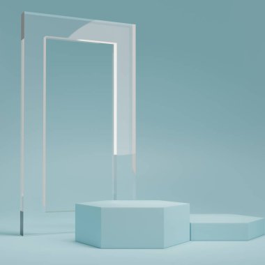 3D görüntüleme ürünü geometrik podyum platformu ile soyut minimal sahne. Kozmetik ürünleri anlamına geliyor. 3D stüdyosundaki sahne gösterisi..