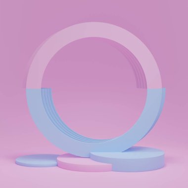 3D görüntüleme ürünü geometrik podyum platformu ile soyut minimal sahne. Kozmetik ürünleri anlamına geliyor. 3D stüdyosundaki sahne gösterisi..
