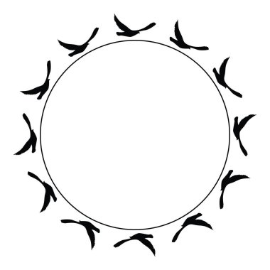 Uçan kuşlar siluet desenli duvar kağıtları. Vektör çizimi. İzole kuş uçuşu. dövme tasarımı. Kart, paket ve duvar kağıdı şablonu.