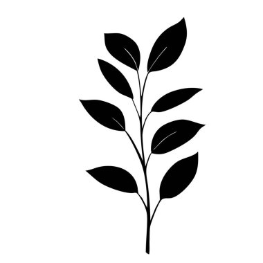 Küçük yaprak bitkisi siluet desenli duvar kağıdı. Siyah ve beyaz. En az sanat eseri. Basit şablon. dövme tasarımı. Kart ve paket. Vektör illüstrasyonu.