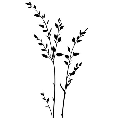 Küçük yaprak bitkisi siluet desenli duvar kağıdı. Siyah ve beyaz. En az sanat eseri. Basit şablon. dövme tasarımı. Kart ve paket. Vektör illüstrasyonu.