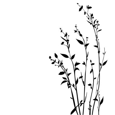 Küçük yaprak bitkisi siluet desenli duvar kağıdı. Siyah ve beyaz. En az sanat eseri. Basit şablon. dövme tasarımı. Kart ve paket. Vektör illüstrasyonu.