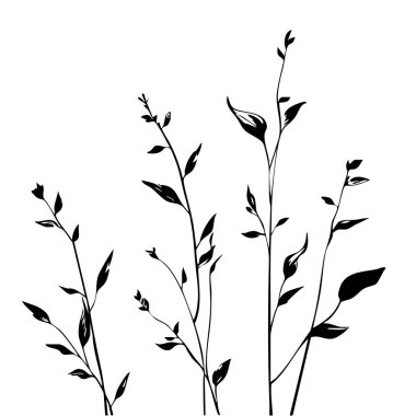 Küçük yaprak bitkisi siluet desenli duvar kağıdı. Siyah ve beyaz. En az sanat eseri. Basit şablon. dövme tasarımı. Kart ve paket. Vektör illüstrasyonu.