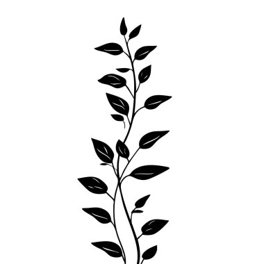 Küçük yaprak bitkisi siluet desenli duvar kağıdı. Siyah ve beyaz. En az sanat eseri. Basit şablon. dövme tasarımı. Kart ve paket. Vektör illüstrasyonu.