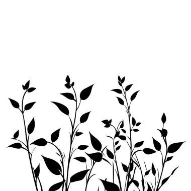 Küçük yaprak bitkisi siluet desenli duvar kağıdı. Siyah ve beyaz. En az sanat eseri. Basit şablon. dövme tasarımı. Kart ve paket. Vektör illüstrasyonu.