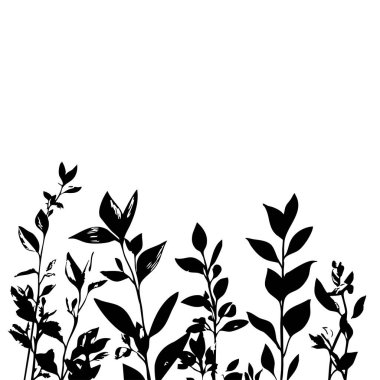 Küçük yaprak bitkisi siluet desenli duvar kağıdı. Siyah ve beyaz. En az sanat eseri. Basit şablon. dövme tasarımı. Kart ve paket. Vektör illüstrasyonu.