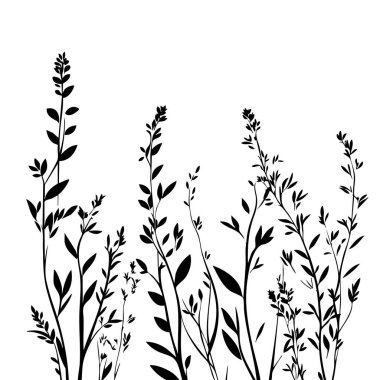 Küçük yaprak bitkisi siluet desenli duvar kağıdı. Siyah ve beyaz. En az sanat eseri. Basit şablon. dövme tasarımı. Kart ve paket. Vektör illüstrasyonu.