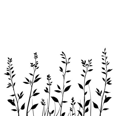 Küçük yaprak bitkisi siluet desenli duvar kağıdı. Siyah ve beyaz. En az sanat eseri. Basit şablon. dövme tasarımı. Kart ve paket. Vektör illüstrasyonu.