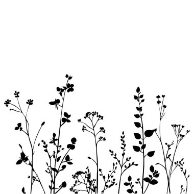 Küçük yaprak bitkisi siluet desenli duvar kağıdı. Siyah ve beyaz. En az sanat eseri. Basit şablon. dövme tasarımı. Kart ve paket. Vektör illüstrasyonu.