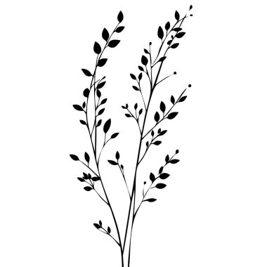 Küçük yaprak bitkisi siluet desenli duvar kağıdı. Siyah ve beyaz. En az sanat eseri. Basit şablon. dövme tasarımı. Kart ve paket. Vektör illüstrasyonu.