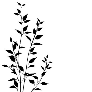 Küçük yaprak bitkisi siluet desenli duvar kağıdı. Siyah ve beyaz. En az sanat eseri. Basit şablon. dövme tasarımı. Kart ve paket. Vektör illüstrasyonu.