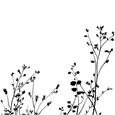 Küçük yaprak bitkisi siluet desenli duvar kağıdı. Siyah ve beyaz. En az sanat eseri. Basit şablon. dövme tasarımı. Kart ve paket. Vektör illüstrasyonu.