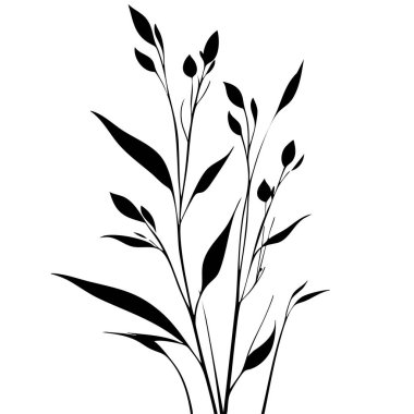 Küçük yaprak bitkisi siluet desenli duvar kağıdı. Siyah ve beyaz. En az sanat eseri. Basit şablon. dövme tasarımı. Kart ve paket. Vektör illüstrasyonu.