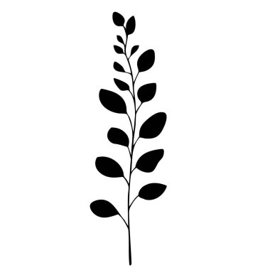 Küçük yaprak bitkisi siluet desenli duvar kağıdı. Siyah ve beyaz. En az sanat eseri. Basit şablon. dövme tasarımı. Kart ve paket. Vektör illüstrasyonu.