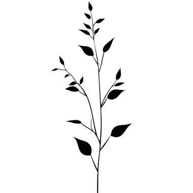 Küçük yaprak bitkisi siluet desenli duvar kağıdı. Siyah ve beyaz. En az sanat eseri. Basit şablon. dövme tasarımı. Kart ve paket. Vektör illüstrasyonu.