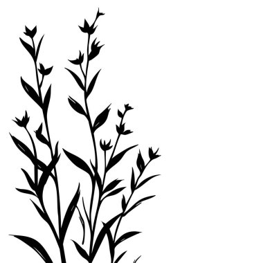 Küçük yaprak bitkisi siluet desenli duvar kağıdı. Siyah ve beyaz. En az sanat eseri. Basit şablon. dövme tasarımı. Kart ve paket. Vektör illüstrasyonu.