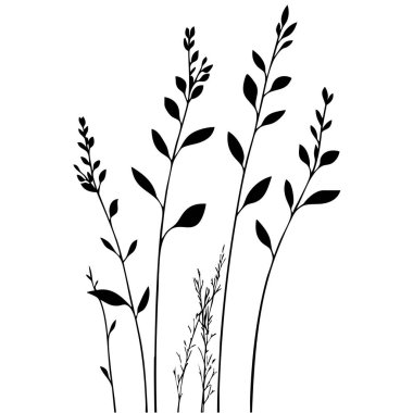 Küçük yaprak bitkisi siluet desenli duvar kağıdı. Siyah ve beyaz. En az sanat eseri. Basit şablon. dövme tasarımı. Kart ve paket. Vektör illüstrasyonu.