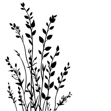 Küçük yaprak bitkisi siluet desenli duvar kağıdı. Siyah ve beyaz. En az sanat eseri. Basit şablon. dövme tasarımı. Kart ve paket. Vektör illüstrasyonu.