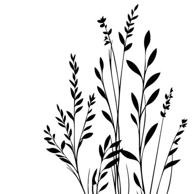 Küçük yaprak bitkisi siluet desenli duvar kağıdı. Siyah ve beyaz. En az sanat eseri. Basit şablon. dövme tasarımı. Kart ve paket. Vektör illüstrasyonu.