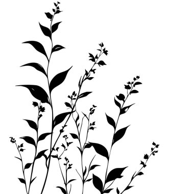 Küçük yaprak bitkisi siluet desenli duvar kağıdı. Siyah ve beyaz. En az sanat eseri. Basit şablon. dövme tasarımı. Kart ve paket. Vektör illüstrasyonu.