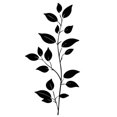Küçük yaprak bitkisi siluet desenli duvar kağıdı. Siyah ve beyaz. En az sanat eseri. Basit şablon. dövme tasarımı. Kart ve paket. Vektör illüstrasyonu.
