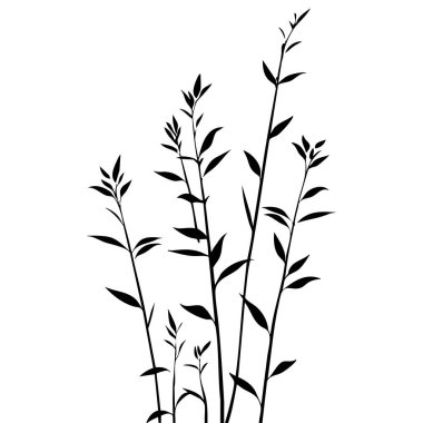 Küçük yaprak bitkisi siluet desenli duvar kağıdı. Siyah ve beyaz. En az sanat eseri. Basit şablon. dövme tasarımı. Kart ve paket. Vektör illüstrasyonu.