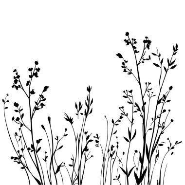 Küçük yaprak bitkisi siluet desenli duvar kağıdı. Siyah ve beyaz. En az sanat eseri. Basit şablon. dövme tasarımı. Kart ve paket. Vektör illüstrasyonu.