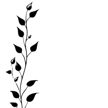 Küçük yaprak bitkisi siluet desenli duvar kağıdı. Siyah ve beyaz. En az sanat eseri. Basit şablon. dövme tasarımı. Kart ve paket. Vektör illüstrasyonu.