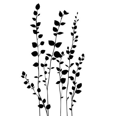 Küçük yaprak bitkisi siluet desenli duvar kağıdı. Siyah ve beyaz. En az sanat eseri. Basit şablon. dövme tasarımı. Kart ve paket. Vektör illüstrasyonu.