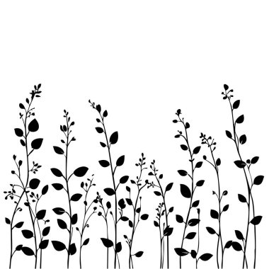 Küçük yaprak bitkisi siluet desenli duvar kağıdı. Siyah ve beyaz. En az sanat eseri. Basit şablon. dövme tasarımı. Kart ve paket. Vektör illüstrasyonu.