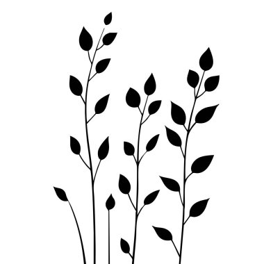 Küçük yaprak bitkisi siluet desenli duvar kağıdı. Siyah ve beyaz. En az sanat eseri. Basit şablon. dövme tasarımı. Kart ve paket. Vektör illüstrasyonu.