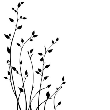 Küçük yaprak bitkisi siluet desenli duvar kağıdı. Siyah ve beyaz. En az sanat eseri. Basit şablon. dövme tasarımı. Kart ve paket. Vektör illüstrasyonu.