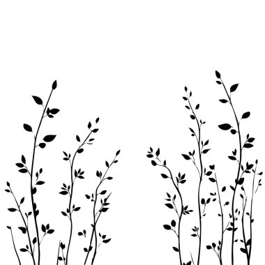Küçük yaprak bitkisi siluet desenli duvar kağıdı. Siyah ve beyaz. En az sanat eseri. Basit şablon. dövme tasarımı. Kart ve paket. Vektör illüstrasyonu.