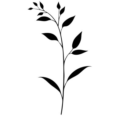 Küçük yaprak bitkisi siluet desenli duvar kağıdı. Siyah ve beyaz. En az sanat eseri. Basit şablon. dövme tasarımı. Kart ve paket. Vektör illüstrasyonu.