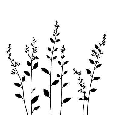 Küçük yaprak bitkisi siluet desenli duvar kağıdı. Siyah ve beyaz. En az sanat eseri. Basit şablon. dövme tasarımı. Kart ve paket. Vektör illüstrasyonu.